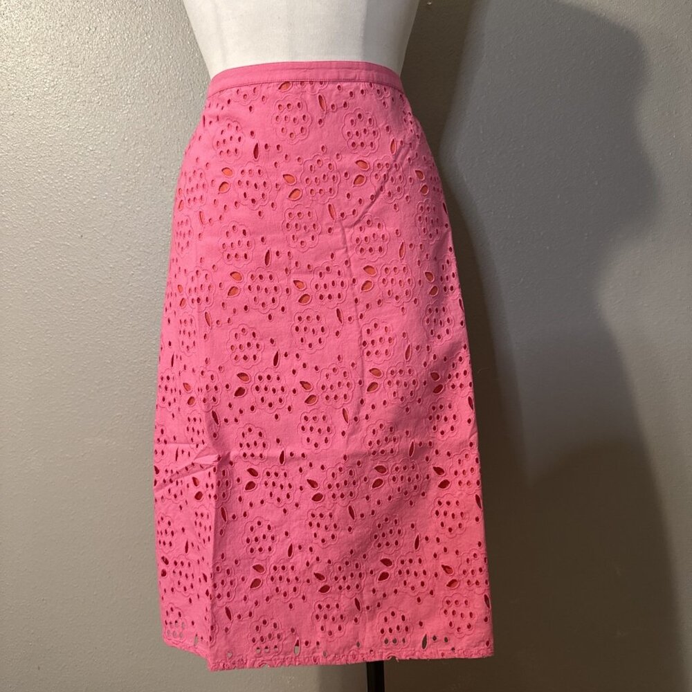 Boden Skirt Womens 16 L Pink Eyelet Floral Print Broderie Pencil 100% Cotton - Picture 8 of 8